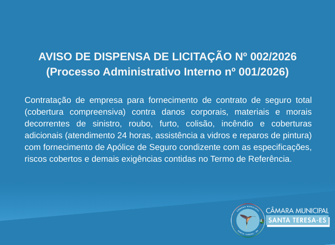 AVISO DE DISPENSA DE LICITAÇÃO Nº 002/2026
