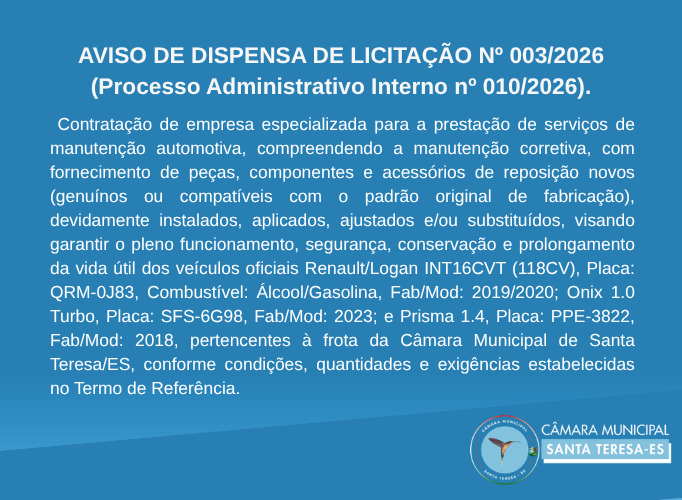 AVISO DE DISPENSA DE LICITAÇÃO Nº 003/2026