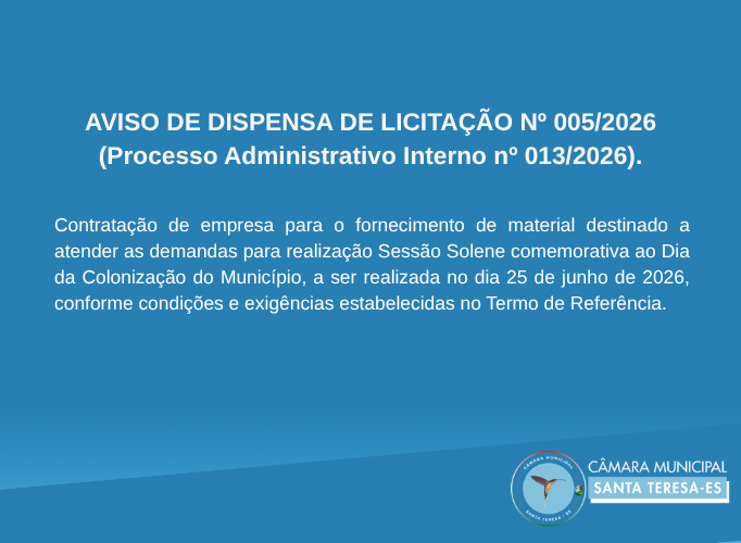 AVISO DE DISPENSA DE LICITAÇÃO Nº 005/2026 