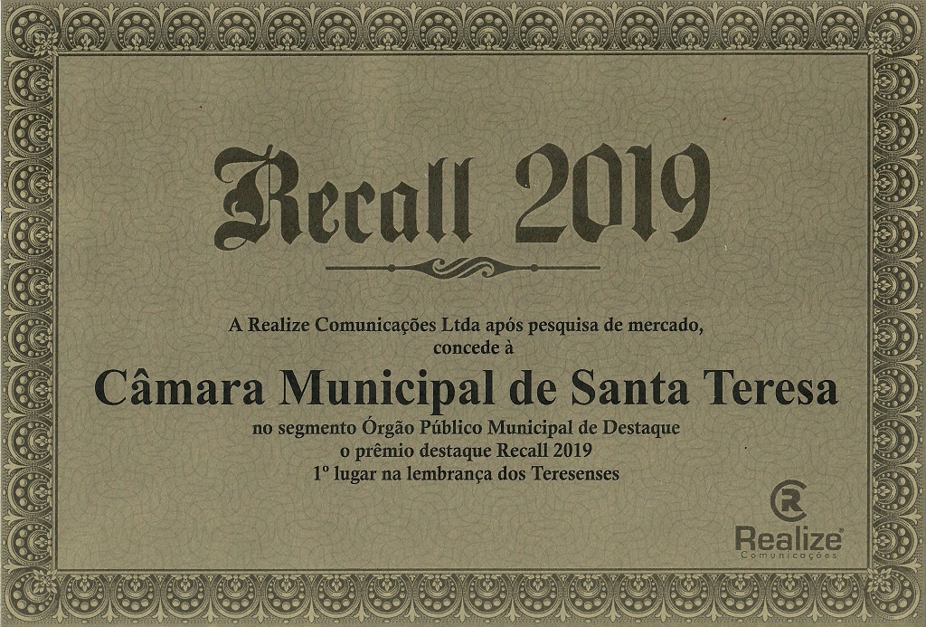 Câmara de Santa Teresa recebe o Recall 2019
