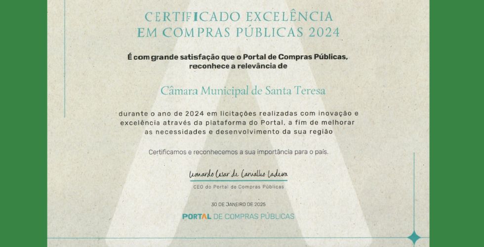 Câmara ganha Certificado de Excelência em Compras Públicas