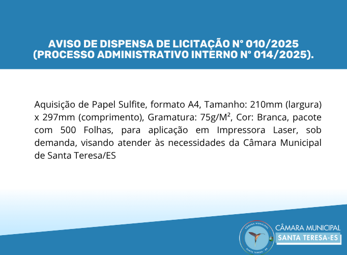 AVISO DE DISPENSA DE LICITAÇÃO Nº 010/2025