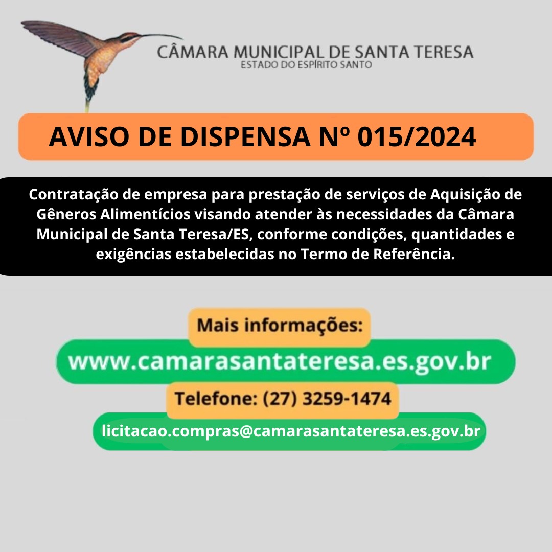 AVISO DE CONTRATAÇÃO DIRETA Nº 015/2024 - Aquisição de Gêneros Alimentícios